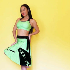 This Goddess Mint Wrap Skirt offers you a touch of classic, modern with a fresh of mint color. The full circle printed skirt is designed to fit al the beautiful curves. Very comfy and unique style. An excellent choice for traveling, going casual or dancewear.  - Medium weight soft jersey 92% polyester and 8% spandex - Available in one size. by RedButterfly by Omaris