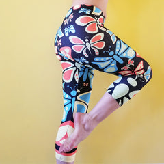Women's Activewear. Comfortable Capris leggings with soft fabric. Butterfly print. Get the matching outfit! Exclusive design by RedButterfly by Omaris.