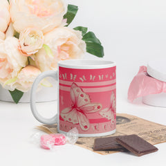 redbutterfly by omaris, breast cancer awareness, mug, pink mug, gift ideas, gifts under $25