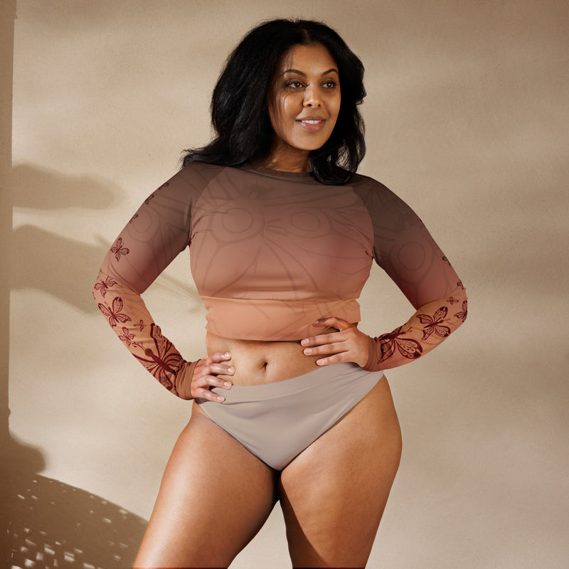 Sienna Butterfly Recycled Long-Sleeve Crop Top