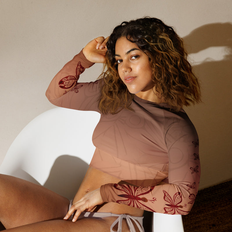 Sienna Butterfly Recycled Long-Sleeve Crop Top