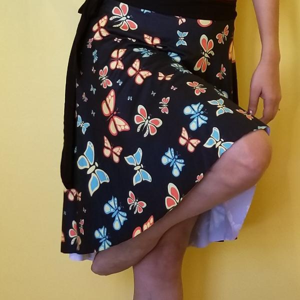 Beautiful small print inspired in butterflies. Very comfy and unique style. - Medium weight soft jersey 92% and 8% spandex - Full circle printed wrap skirt on black canvas. Available in one size. by RedButterfly by Omaris