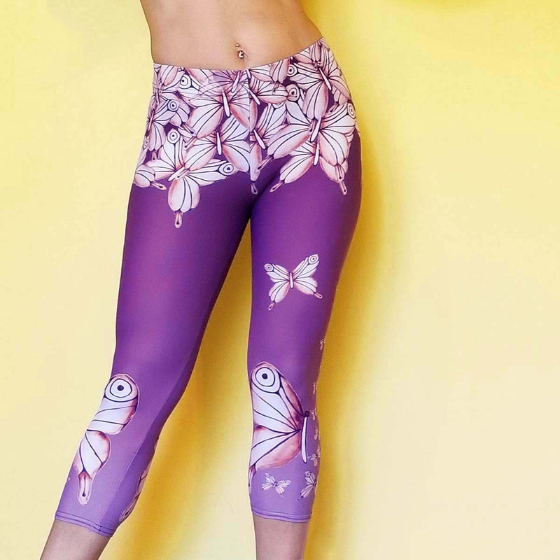 Women's Activewear. Comfortable Capris leggings with soft fabric. Butterfly print. Get the matching outfit! Exclusive design by RedButterfly by Omaris.