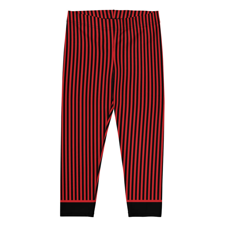 Super soft and comfortable capri leggings. RedButterfly Red and Black Stripes accentuate your curves and movements.  - 82% polyester, 18% spandex - 6.78 oz/yd² (230 g/m²) (weight may vary by 5%) - Material has a four-way stretch, which means fabric stretches and recovers on the cross and lengthwise grains - True size