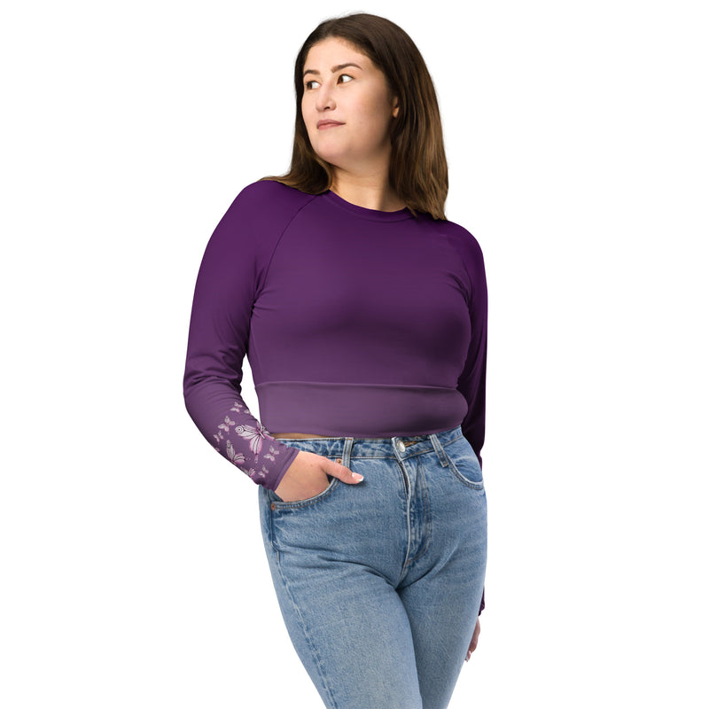 Goddess Purple Recycled Long-Sleeve Crop Top