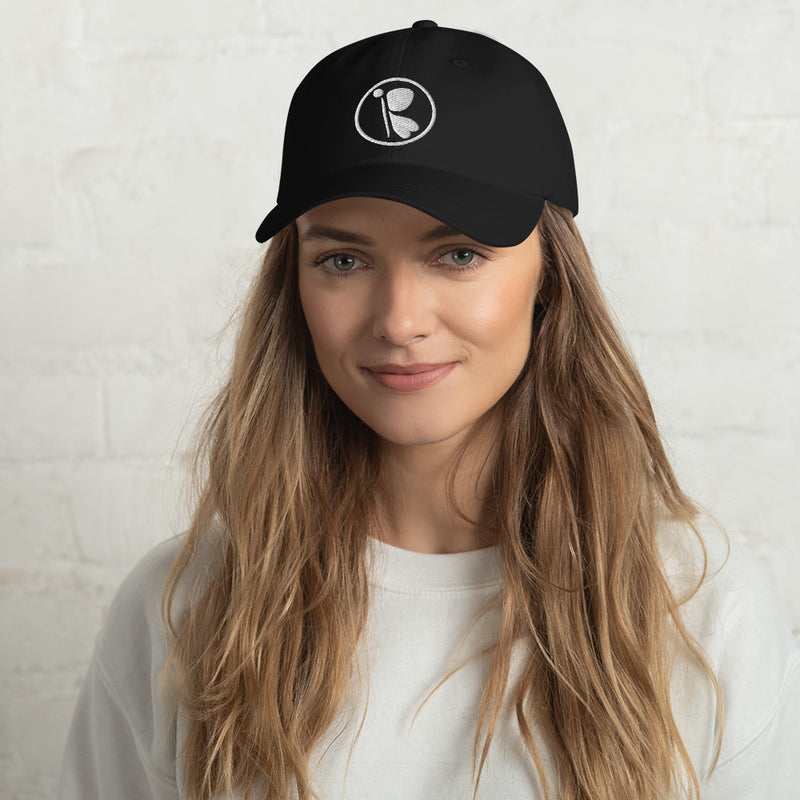 With a unique style and construction, this black embroidered capt makes the ultimate everyday hat. With an adjustable strap and curved visor.  - 100% chino cotton twill - Unstructured, 6-panel, low-profile - 6 embroidered eyelets - 3 ⅛” (7.6 cm) crown - Adjustable strap with antique buckle - RedButterfly by Omaris embroidered logo
