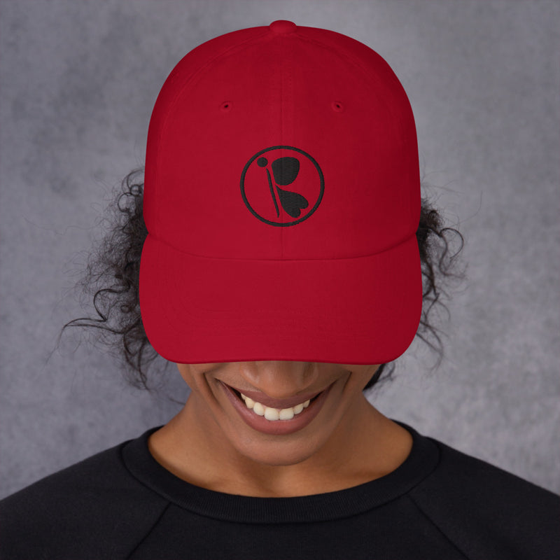 RedButterfly Red Hat has a low profile with an adjustable strap and curved visor.  - 100% chino cotton twill - Unstructured, 6-panel, low-profile - 6 embroidered eyelets