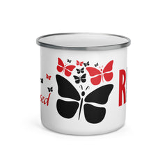 RedButterfly by Omaris enamel mug. Gift for her