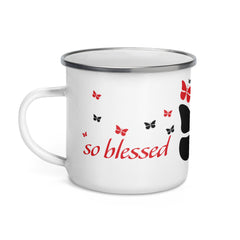 RedButterfly by Omaris enamel mug. Gift for her