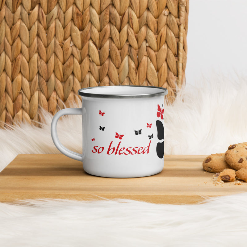 RedButterfly by Omaris enamel mug. Gift for her