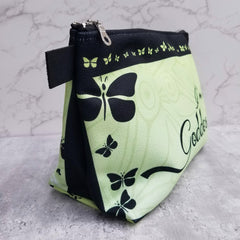 Sure to be one of your favorites! Goddess Mint Makeup Bag made from durable canvas with zipper, and guess what? It has two inside pockets! Great for traveling, for dance classes, makeup bags, and more! - Denim Lined - 100% polyester textured canvas - Two convenient inside pockets - Metal zipper - Size 12 inches - Exclusive design by RedButterfly by Omaris  