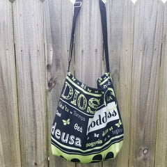 This Goddess Mint Tote is for you! - Tote made from soft neoprene fabric, 92% polyester, 5 spandex. - Goddess word translated in some languages. - Easy adjustable 44