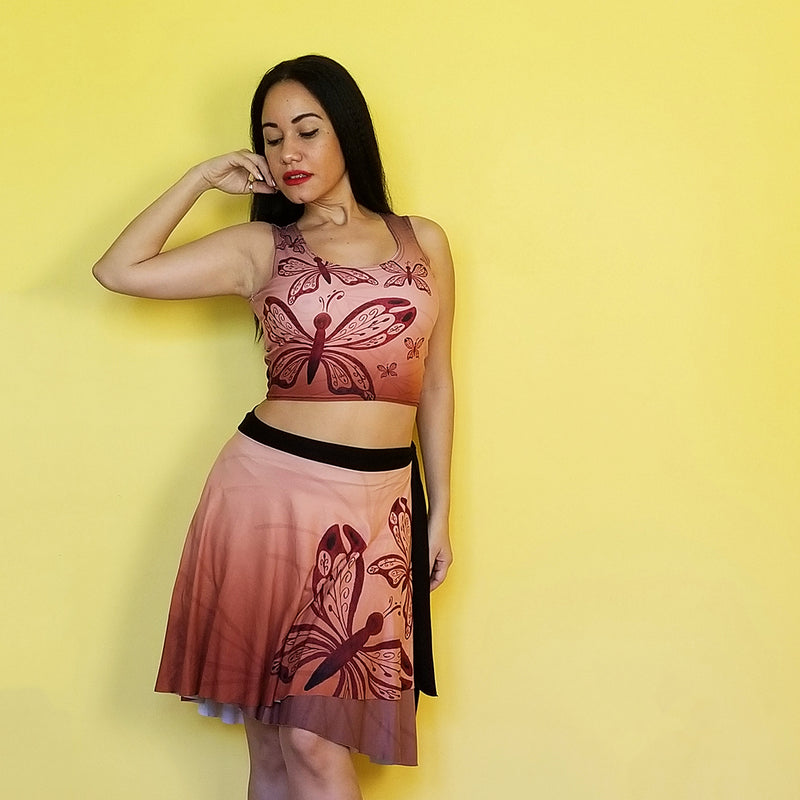 Look fabulous this crop top. Get your matching outfit. -- Made with a smooth, comfortable microfiber yarn - Precision-cut and hand-sewn after printing - Sweatproof - Exclusive design by RedButterfly by Omaris