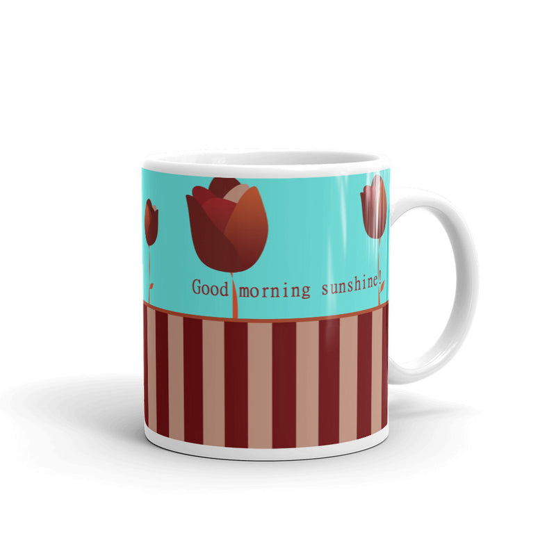Start your day with a positive thought. Enjoy your coffee or your favorite drink from this original mug. Good morning Sunshine and enjoy your day!  - Ceramic - 11 oz mug dimensions: 3.85″ (9.8 cm) in height, 3.35″ (8.5 cm) in diameter - Dishwasher and microwave safe - Glossy - Exclusive design by RedButterfly by Omaris