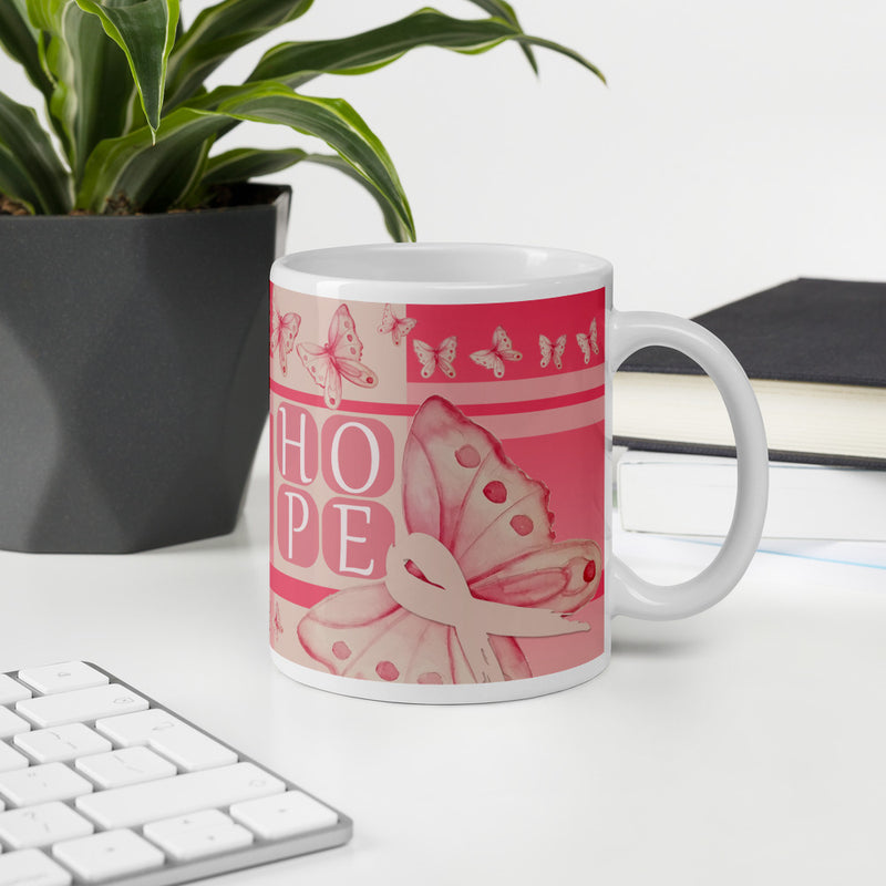 redbutterfly by omaris, pink mug, cancer awareness 